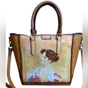 LRTO Leather Handpainted Retro Style Satchel Crossbody Bag